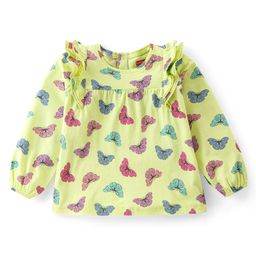 Babyhug Cotton Knit Full Peasant Sleeves Top with Butterfly Print & Frill Detailing -  Green-image-59
