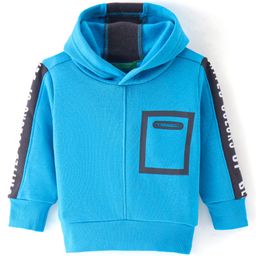 UCB Full Sleeves Hooded Sweatshirt with Seam Seal Pocket & Text Print - Blue-image-66