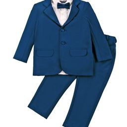 Pine Kids Knit Full Sleeves Solid Colour 3 Piece Party Suit With Bow - Blue-image-49
