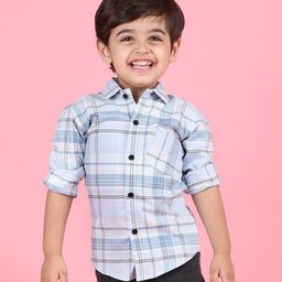 Polka Tots Cotton Full Sleeves Checked Shirt - Blue-image-81