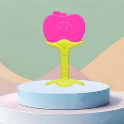 The Cheeky Kidzz Fruit Shape Silicone Teether Toys for Baby Textured Molar Teeth Soother Massage Teether and Feeder(APPLE)-1