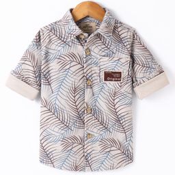 Ruff Cotton Woven Full Sleeves Shirt with Tropical Theme Print - Light Brown-image-12