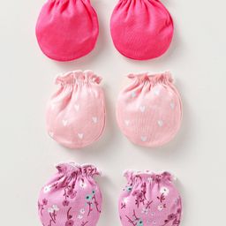 Ben Benny Interlock Knit Mittens Set with Floral & Hearts Print Pack of 3 - Pink-10