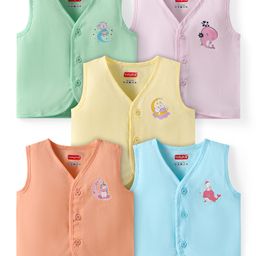Babyhug Cambric Woven Sleeveless Jhablas with Animal Print Pack of 5 - Multicolor-image-74