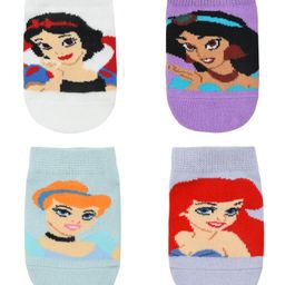 SOCKSXPRESS Cotton Disney Princesses Featuring Pack Of 4 Characters Designed Anti Skid Socks - White Purple & Blue-image-6