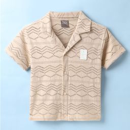 Little Kangaroos Cotton Woven Half Sleeves Solid Color Textured Shirt - Cream-image-79