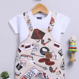 Jb Club Cotton Knit Sunglasses Printed Dungaree With Tee Set - Beige-picture-13