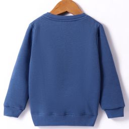 Lazy Bones Fleece Knit Full Sleeves Sweatshirt With Text Print - Navy Blue image 2