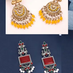 Anouk Set Of 2 Artificial Stones Studded and Beaded Drop Earrings image 3
