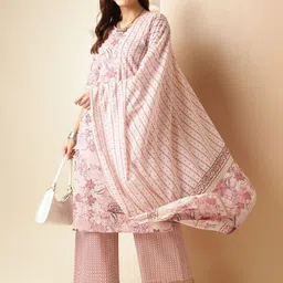 Anouk Floral Printed Three-Quarter Sleeves Pure Cotton Straight Kurta & Palazzo & Dupatta-picture-49