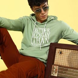 Mast & Harbour Men Green Typography Print Hooded Sweatshirt-image-25