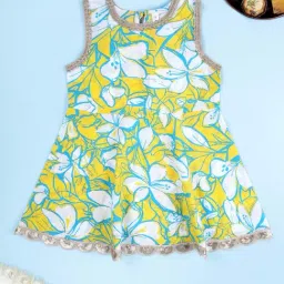 Kiddopanti Girls Pop Yellow and Blue Cotton Printed Regular Fit Kurta-picture-40