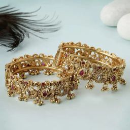 Karatcart Gold Plated Round Peacock Design Bangles for Women Set of 2-image-22