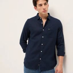 The Bear House Navy Blue Lyocell Blend Solid Shirt-picture-36