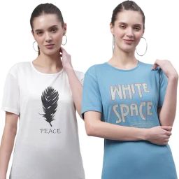 Vimal Jonney White & Blue Cotton Printed T-Shirt - Pack Of 2-image-115