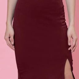 SELVIA Maroon Above Knee Skirt-image-60