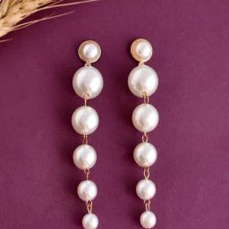 VOJ Gold Tone Pearl Stainless Steel Drop Earrings-29