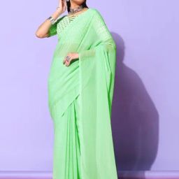 Satrani Green Plain Saree With Unstitched Blouse-image-39