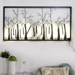 eCraftIndia Abstract Trees Forect View Handcrafted Iron Wall Hanging with background LED's image 1