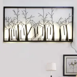 eCraftIndia Abstract Trees Forect View Handcrafted Iron Wall Hanging with background LED's image 2