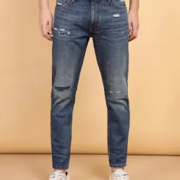 Wrangler Bostin Dark Blue Slim Fit Cotton Distressed Jeans-picture-26