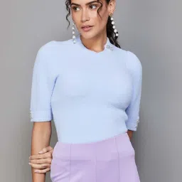 Code by Lifestyle Blue Self Pattern Top image 1