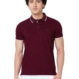 Spykar Red Slim Fit Polo T-Shirt-21