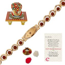 eCraftIndia Metal::Plastic  Brown::Gold Rakhi with Ganesha Chowki-image-83