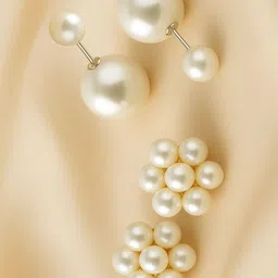 ORANGENYSHA Set Of 2 22k Gold-Plated Pearls Studded Floral Shaped Studs-picture-37