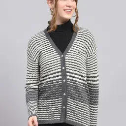 Monte Carlo Grey Regular Fit Self Pattern Cardigan image 1