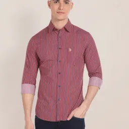 U.S. Polo Assn. Red Regular Fit Striped Cotton Shirt-picture-28