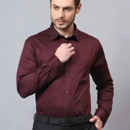 Cantabil Maroon Cotton Regular Fit Shirt-picture-15