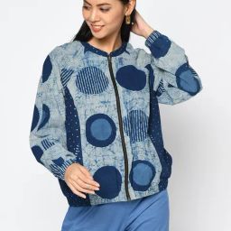 Fabindia Blue & White Cotton Printed Jacket-image-34