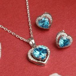 Clara 92.5 Sterling Silver Swiss Zirconia Sky Blue Heart Pendant Set-image-97