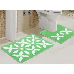 Saral Home Green & White Cotton 1416 GSM Bath Mats - Set of 2-44