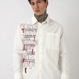 Bewakoof White Cotton Oversized Fit Printed Shirt-image-79