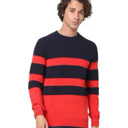 celio* Navy Full Sleeves Striped Sweater-image-97
