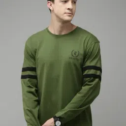 Kryptic Green Cotton Loose Fit Logo Print Oversized Drop Shoulder T-Shirt-image-3