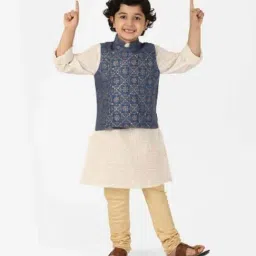 Fabindia Kids Blue Printed Nehru Jacket-image-33