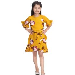 StyleStone Kids Mustard Floral Print Dress with Belt-image-83