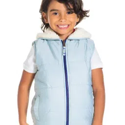 Cherry Crumble By Nitt Hyman Kids Blue & Off White Quilted Reversible Jacket-image-63