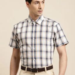 Sojanya Off White Cotton Regular Fit Checks Shirt-image-1