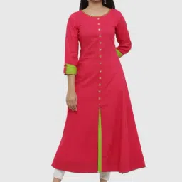 YASH GALLERY Pink Cotton Embroidered A Line Kurta-image-98