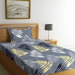 Klotthe Floral Grey 210 TC Cotton Blend Single Bedsheet with 1 Pillow Cover-image-24