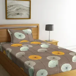 Klotthe Floral Brown 210 TC Cotton Blend Single Bedsheet with 1 Pillow Cover-picture-21
