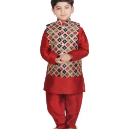 SG Yuvraj Kids Cream & Maroon Printed Full Sleeves Kurta Set-image-74