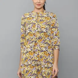 Allen Solly Yellow & Purple Floral Print Shift Dress-image-75