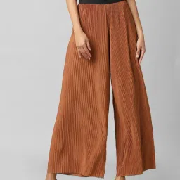 Only Brown Self Design High Rise Flared Wide Leg Pants-image-40