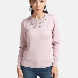 Kazo Light Purple Cotton Embellished Pullover-image-42