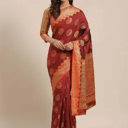 Blissta Maroon Woven Saree With Unstitched Blouse-picture-30